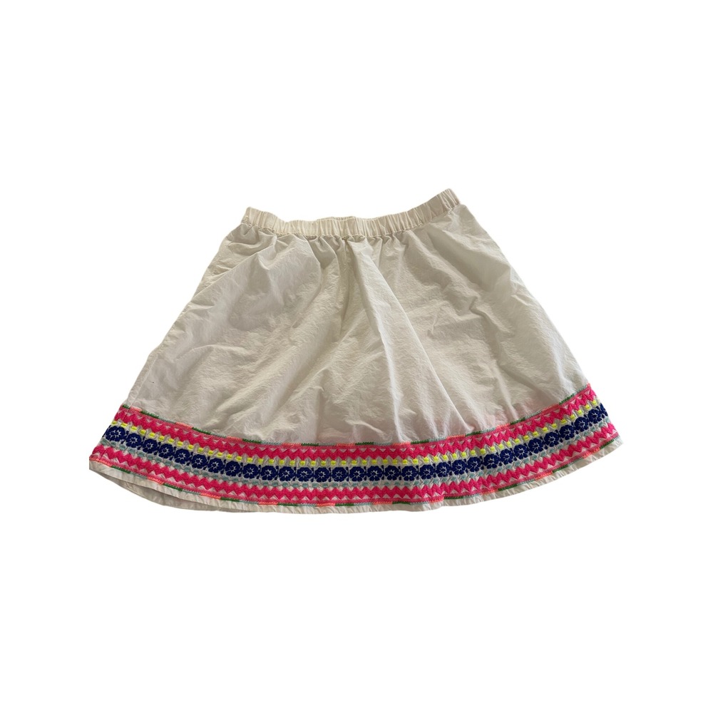 Crewcuts J.Crew Girls XL White Cotton Skirt Neon Embroidered Hem Boho Kids